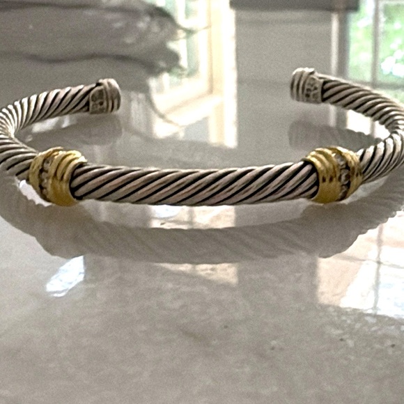 ✨ David Yurman Diamond 5mm Cable Cuff Bracelet — Sterling, , 18K Gold, Authentic - Picture 1 of 9